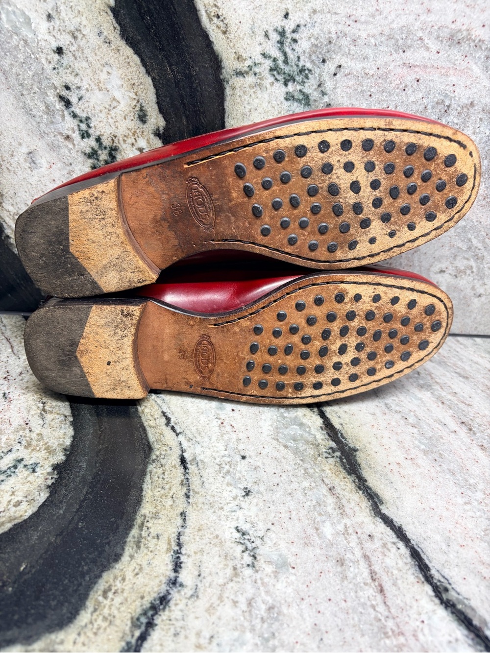 Tod’s Women’s Red Leather Penny Loafers Italy EU 38 US 8 Driving Shoes - Picture 11 of 11